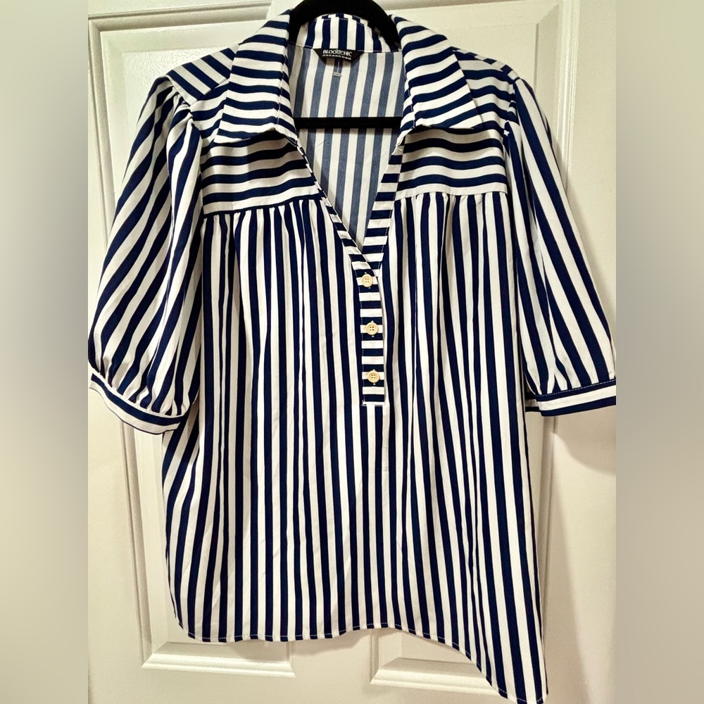 Bloomchic short sleeve striped blouse